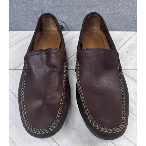 Frye Lewis Venetian Men's 9.5D Tan Brown Leather Loafers Driving Slip On Casual - Picture 4 of 9